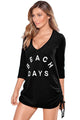 Sexy Black Ruched Tie Side V Neck Beach Cover Up