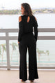 Sexy Black Ruffle Cold Shoulder Long Sleeve Jumpsuit
