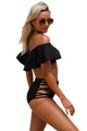 Sexy Black Ruffle Off Shoulder Bikini High Waist Swimsuit