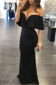Sexy Black Ruffle Off Shoulder Maxi Party Dress