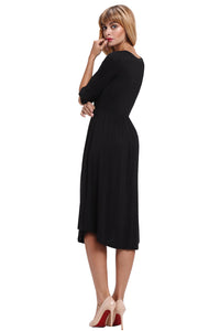 Sexy Black Ruffle Sleeve Midi Jersey Dress