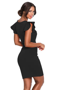 Sexy Black Ruffle Sleeves Lace Hollow Out Short Cocktail Dress