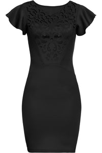 Sexy Black Ruffle Sleeves Lace Hollow Out Short Cocktail Dress