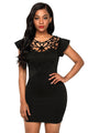 Sexy Black Ruffle Sleeves Lace Hollow Out Short Cocktail Dress