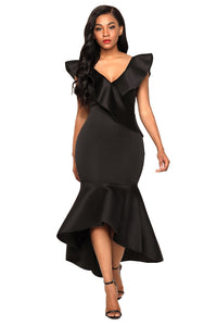 Sexy Black Ruffled Mermaid Maxi Party Dress