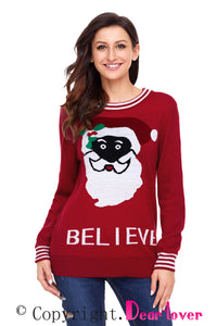 Sexy Black Santa Christmas Sweater In Red