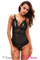 Sexy Black Scalloped Lace Accent Peek-a-boo Teddy Lingerie