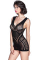 Sexy Black Seamless Hollow-out Deep Plunge Chemise