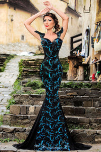 Sexy Black Sequin Embellishment Elegant Mermaid Evening Gown