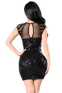 Sexy Black Sequin Mesh Cutout Sexy Club Dress