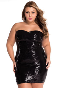 Sexy Black Sequined Strapless Mini Dress