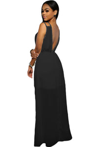 Sexy Black Sequins Accents Maxi Dress