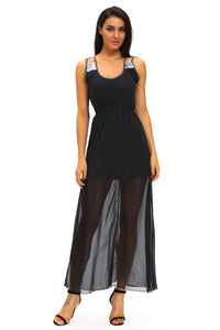 Sexy Black Sequins Accents Maxi Dress