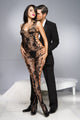 Sexy Black Sexy Cut-out Side Rose Pattern Bodystocking
