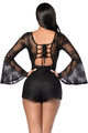 Sexy Black Sheer Bell Sleeves Lace Party Romper