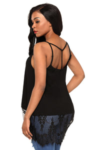 Sexy Black Sheer Lace Hem Strappy Tank Top