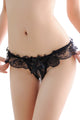 Sexy Black Sheer Lace Ruffle Beaded Open Crotch G-string