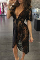 Sexy Black Sheer Lace Tassel Tie Pily Cover Dress