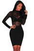 Sexy Black Sheer Mesh Geometric Velvet Bodysuit