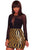 Sexy Black Sheer Mesh Long Sleeve Gold Sequin Club Dress