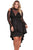 Sexy Black Sheer Mesh Trim Hi-Lo Peplum Bodycon Dress