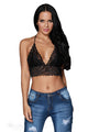 Sexy Black Sheer Scalloped Lace Halter Bralette Top