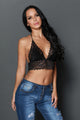 Sexy Black Sheer Scalloped Lace Halter Bralette Top