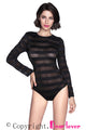 Sexy Black Sheer Striped Unlined Bodysuit