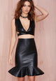 Sexy Black Shiny Leatherette Fashion Skirt Set