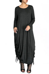 Sexy Black Shirring Gathered Side Drape Bubble Jersey Dress
