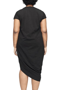 Sexy Black Short Sleeve Asymmetrical Hem Plus Size Dress