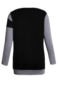 Sexy Black Shoulder Slope Trio Color Block Shirt
