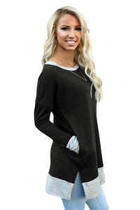 Sexy Black Side Pocket Elbow Patch Colorblock Tunic