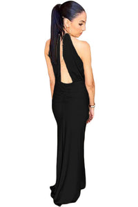 Sexy Black Silky Jewel Halter Jersey Evening Dress