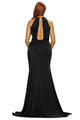 Sexy Black Silky Jewel Halter Jersey Evening Dress