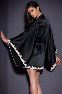 Sexy Black Silky Kimono Sleepwear