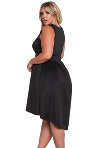 Sexy Black Sleeveless V Neck Plus Size Hi-lo Dress