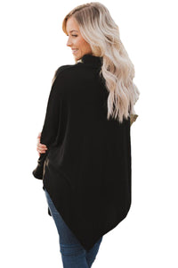 Sexy Black Soft Faux Poncho High Neck Sweater