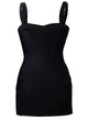 Sexy Black Solid Ruched 2pcs Tankini Skirted Swimsuit