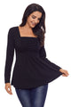 Sexy Black Square Neckline Ruched Long Sleeve Blouse