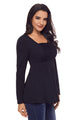 Sexy Black Square Neckline Ruched Long Sleeve Blouse