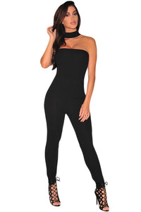 Sexy Black Strapless Choker Jumpsuit