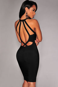 Sexy Black Strappy Cut-Out Back Bandage Dress