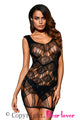 Sexy Black Strappy Paisley Lace Chemise Dress Lingerie