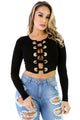 Sexy Black Straps and Grommet Detail Corset Crop Top