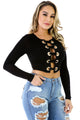 Sexy Black Straps and Grommet Detail Corset Crop Top