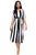 Sexy Black Stripe Print Half Sleeve Belted Dress