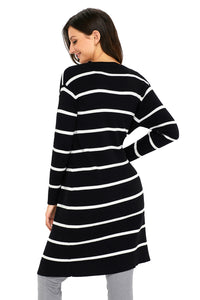 Sexy Black Striped Ribbed Cardigan