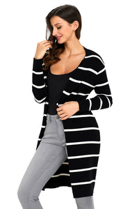 Sexy Black Striped Ribbed Cardigan