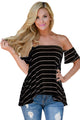 Sexy Black Striped Short Sleeve Off Shoulder Top